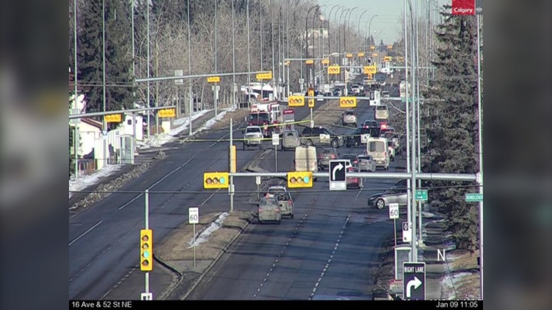 52 Street between 26 Ave. N.E. and 32 Ave. N.E. was closed Thursday morning after a pedestrian was struck around 10:30 a.m. (Photo: X@yyctransportation)