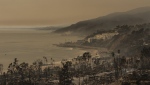 A mobile home community devastated by the Palisades Fire is seen in the Pacific Palisades neighborhood of Los Angeles, Thursday, Jan. 9, 2025. (AP Photo/Jae C. Hong)