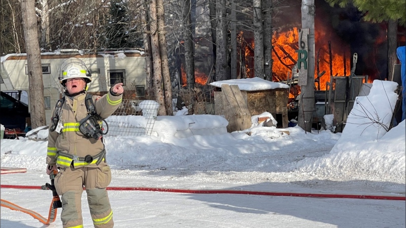 A firefighter works at the Brentwood trailer park fire. Fri., Jan. 10, 2025. (Courtesy: OPP)