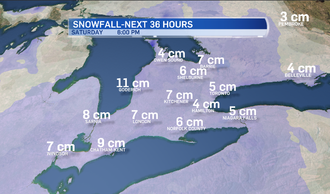 Snowfall projections for the weekend of January 10, 2025 (CTV News London)