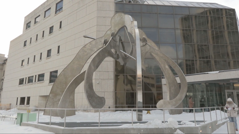 The Manitoba Law Courts are seen in Winnipeg on January 10, 2025. The Manitoba Association of Crown Attorneys (MACA) say rising caseloads and staff vacancies could have in impact on public safety, and are calling on the government to help. (Jamie Dowsett/CTV News Winnipeg)