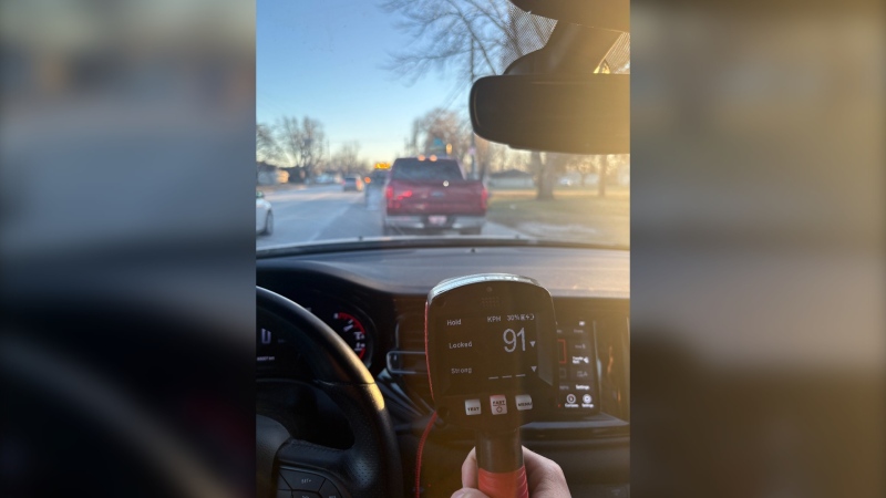 A speed gun shows a driver went 91km/h in a 50 km/h zone (Source: LaSalle Police Service)