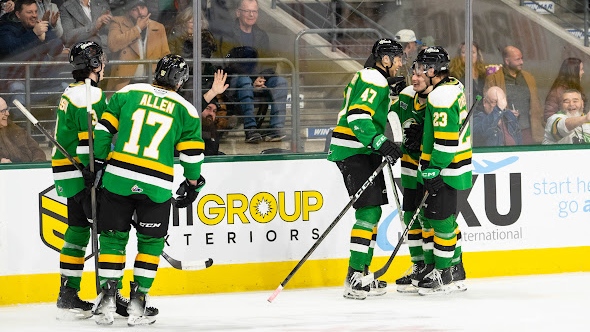 London Knights on the ice at Canada Life Place, January 10, 2025 (Source: Morgan Roobroeck/Wild Ave Photography)