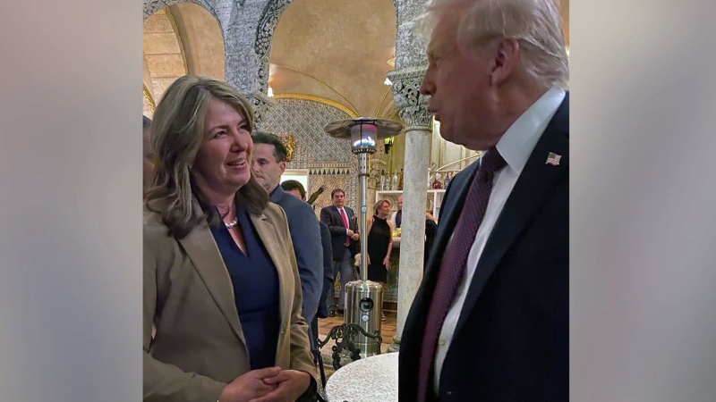 Danielle Smith is seen meeting with Donald Trump at Mar-a-Lago over the weekend. The premier said she spoke about Alberta energy with the new president. (Danielle Smith)