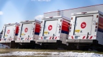 Canada Post trucks are seen in a distribution centre in Montreal on December 13, 2024. (Christinne Muschi / The Canadian Press)