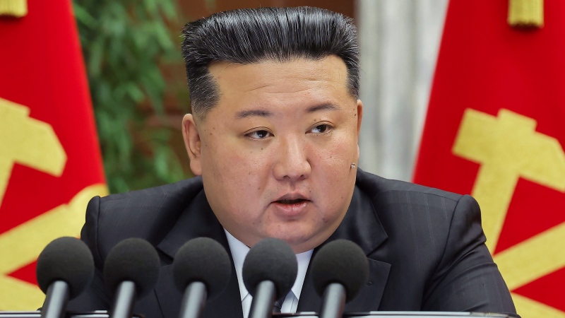 In this photo provided by the North Korean government, North Korean leader Kim Jong Un delivers a speech at a meeting held during Dec. 23 until Dec. 27, 2024, in Pyongyang, North Korea. (Korean Central News Agency/Korea News Service via AP)
Uncredited