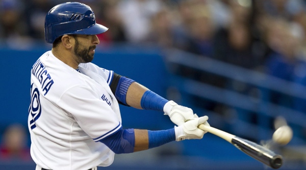 oronto Blue Jays Jose Bautista hits a solo homer off New York Yankees starting pitcher Phil Hughes during thrid inning AL action in Toronto on Thursday May 17, 2012. THE CANADIAN PRESS/Frank Gunn