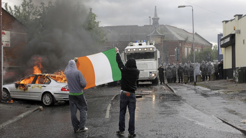 Irish Catholic rioters attack police in bitter corner of Belfast at end