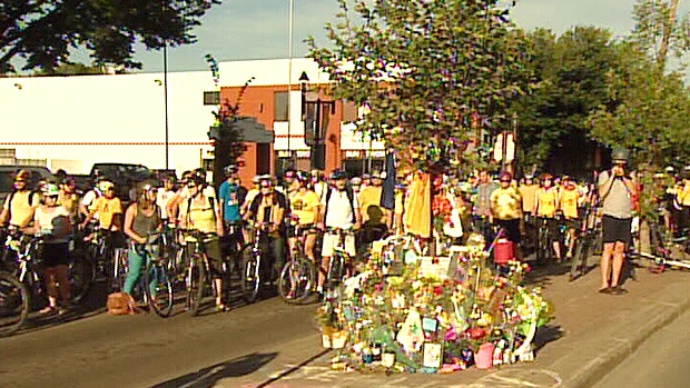 Hundreds rode their bicycles from City Hall to the scene of the fatal crash that left Isaak Kornelsen, 21, dead - the ride was held on Friday, August 31.